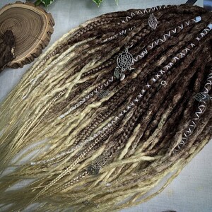 Boho style de dreads, brown blonde ombre dreads, natural look dreads and braids, viking dreads