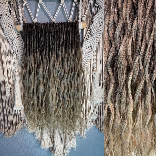 Synthetic crochet dreads extensions cold brown with light brown. Wavy loose ends. Boho de dreadlocks natural ombre