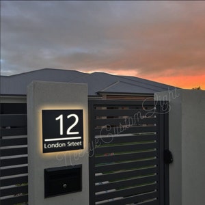 Custom Illuminated LED House Sign丨Modern LED House Number丨Vertical Address Plaque丨Back-lit HorizontalHollow Stainless Steel Address Sign