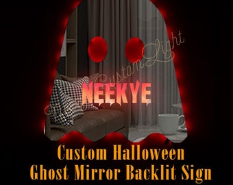 Custom Mirror Ghost LED Name Light Sign丨Personalized Name Decor Night Light Remote Control丨Wall Sconce Engraved Wooden Kids Room Wall Lamp