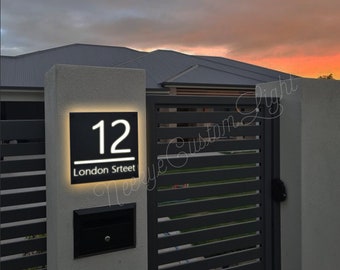 Custom Illuminated LED House Sign丨Modern LED House Number丨Vertical Address Plaque丨Back-lit HorizontalHollow Stainless Steel Address Sign