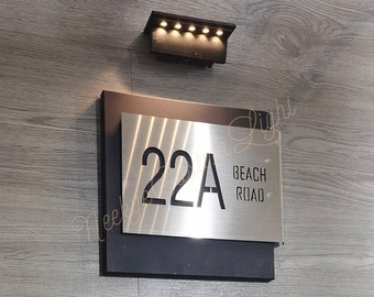 LED Metal House Number Sign | Light Up Solar Light With Stainless Steel Sign | Decor Address Sign | Modern Metal Address  Numbers Sign