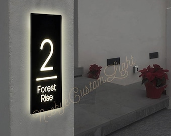 Custom House Number Sign丨LED Number Modern Address Plaque Light Box丨Illuminated House Sign丨Personalized Address Number丨Waterproof Door Sign