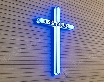 Custom LED Cross Sign Light Box Sign丨Religious Wall Decoration With Your Name or Text丨Cross LED Sign With Jesus' Saying
