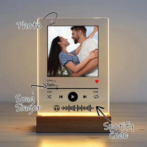 Personalized Photo Music Plaque, Custom Song Acrylic Night Light, Personalized Album Cover 3D Lamp, LED Bedside Lamp, Lover Anniversay Gift
