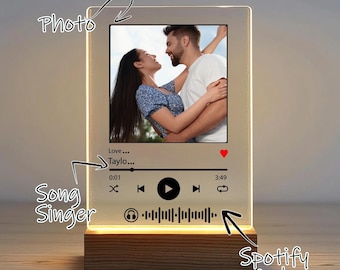 Personalized Photo Music Plaque, Custom Song Acrylic Night Light, Personalized Album Cover 3D Lamp, LED Bedside Lamp, Lover Anniversay Gift