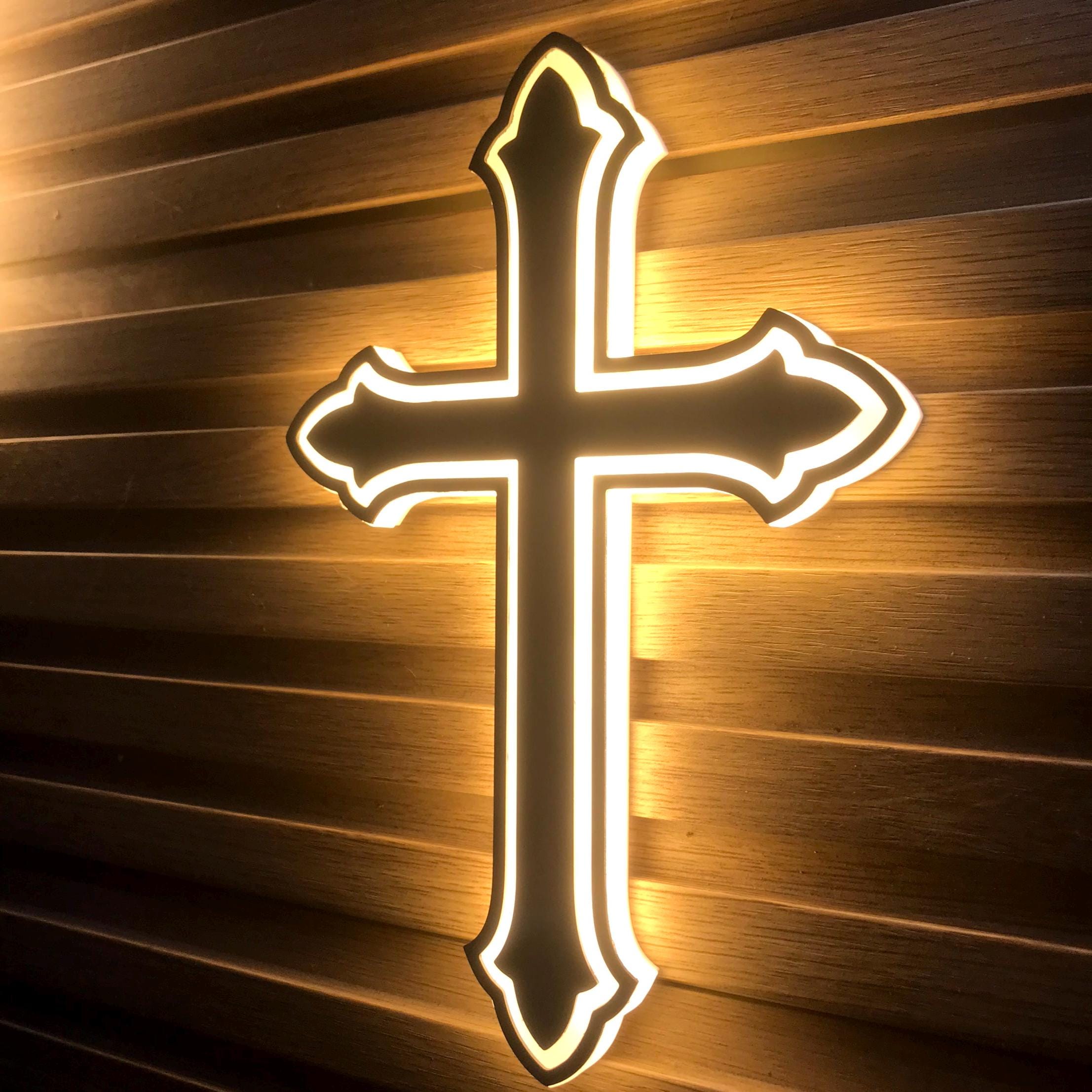 Custom Illuminated LED Cross Sign丨modern LED Metal Cross Wall ...
