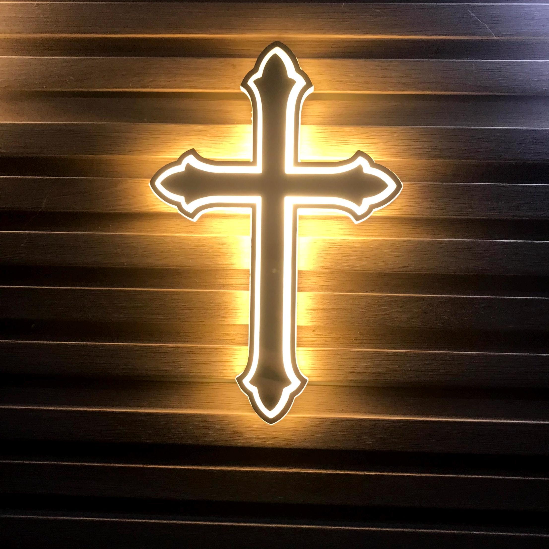 Custom Illuminated LED Cross Sign丨modern LED Metal Cross Wall ...