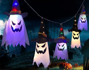 ハロウィン LED ランタン 魔法使いの帽子 吊り下げランプ ゴーストフェイス ゴーストランプ ストリング ゴーストフェスティバル ホラー雰囲気 部屋飾りランプ