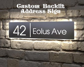 Custom House Number Sign Personalized Modern Address Sign For Outdoor Use,LED Light Plate Made in 3D Stainless Steel With Backlit Light
