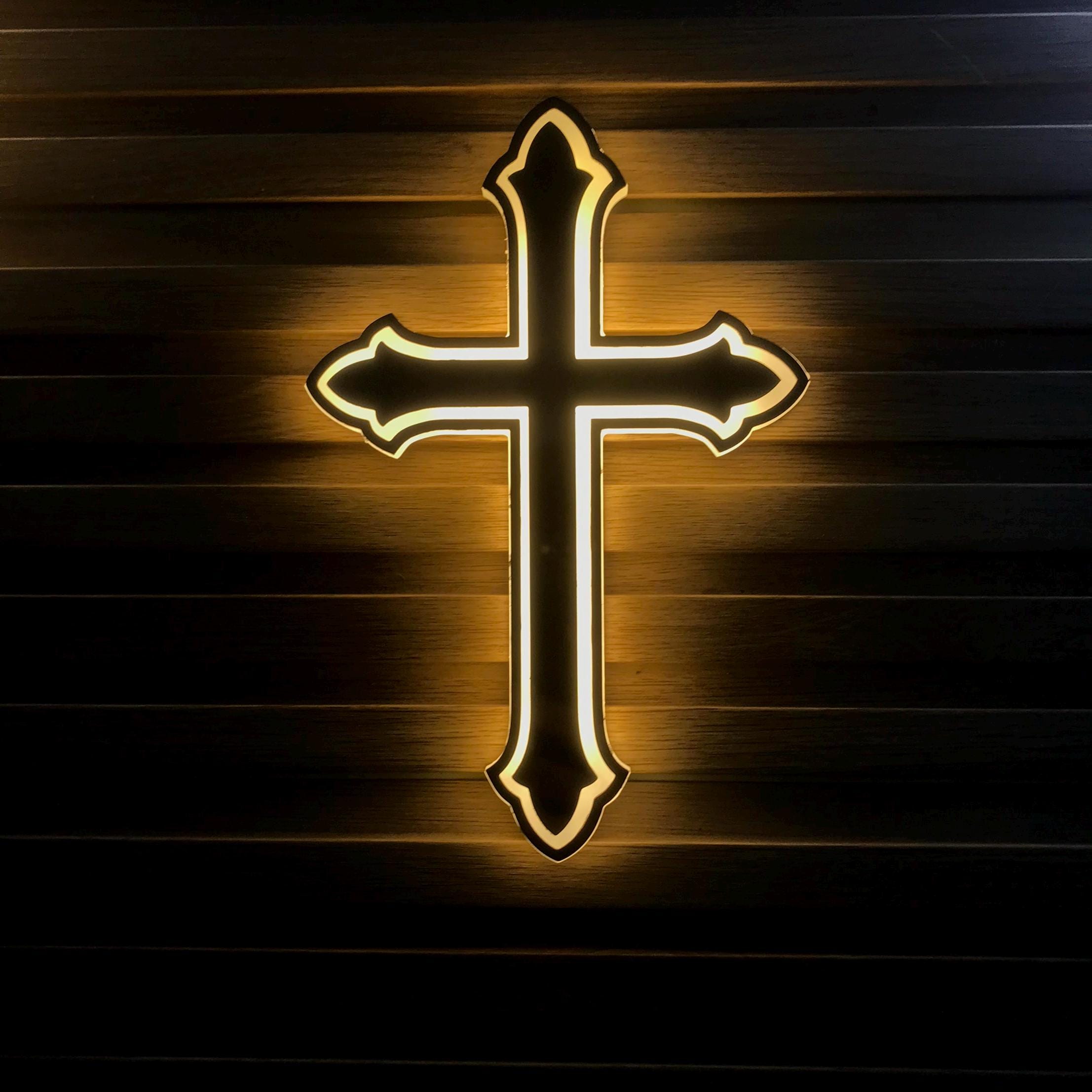 Custom Illuminated LED Cross Sign丨modern LED Metal Cross Wall ...