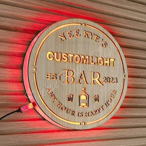Custom Wooden Bar LED Sign丨Name Decor Night Light with 9 Colors Remote Control丨Wall Decor of Engraved Wooden Kids Room Wall Lamp Sign