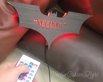 Custom Wooden Bat LED Lamp丨Name Decor Night Light with 15 Colors Remote Control丨Personalized Wall Sconce Engraved Wooden Kids Room Wall Sign
