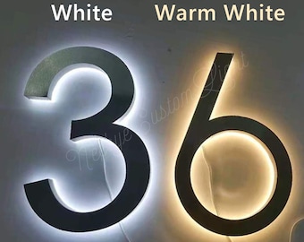 Custom Metal Illuminated Led House Number Light Outdoor Waterproof Home/Hotel Door/Plates Stainless Steel Sign Address Waterproof Light Sign