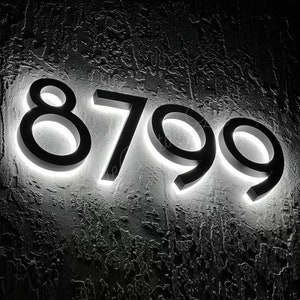 Número de casa/letra con retroiluminación LED en negro o plata, personalizable para fuente, color, señal de luz resistente al agua con dirección de metal para el hogar/hotel/puerta/placa