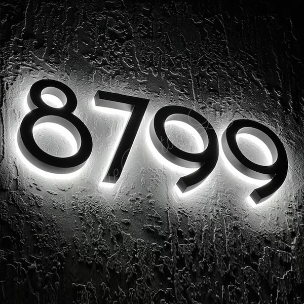 LED Backlit House Number/Letter in Black or Silver,Customizable for Font,Color丨Metal Address Waterproof Light Sign For Home/Hotel/Door/Plate