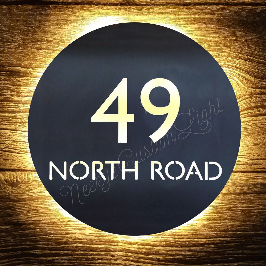 Custom LED Back-lit Lighted House Number Sign Hollow Stainless Steel ...