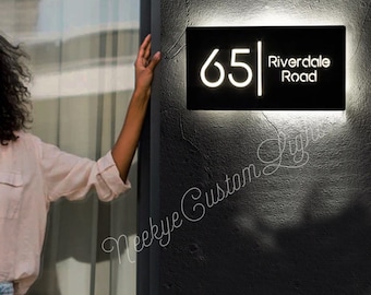 Targa con numero civico personalizzato, Casella con numero a LED, Targa con indirizzo personalizzata, Scatola luminosa a LED, Targa con casa illuminata, Targa con numero di indirizzo, Targa per porta