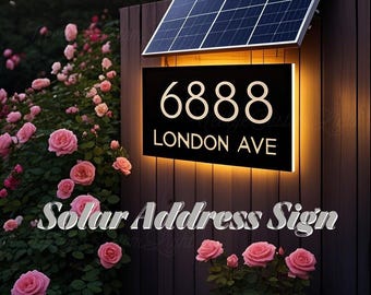 Plaque d'adresse lumineuse personnalisée - Numéros de maison et plaque de nom de rue rétroéclairés par LED, décoration extérieure en métal résistant aux intempéries pour maison/jardin/cour moderne