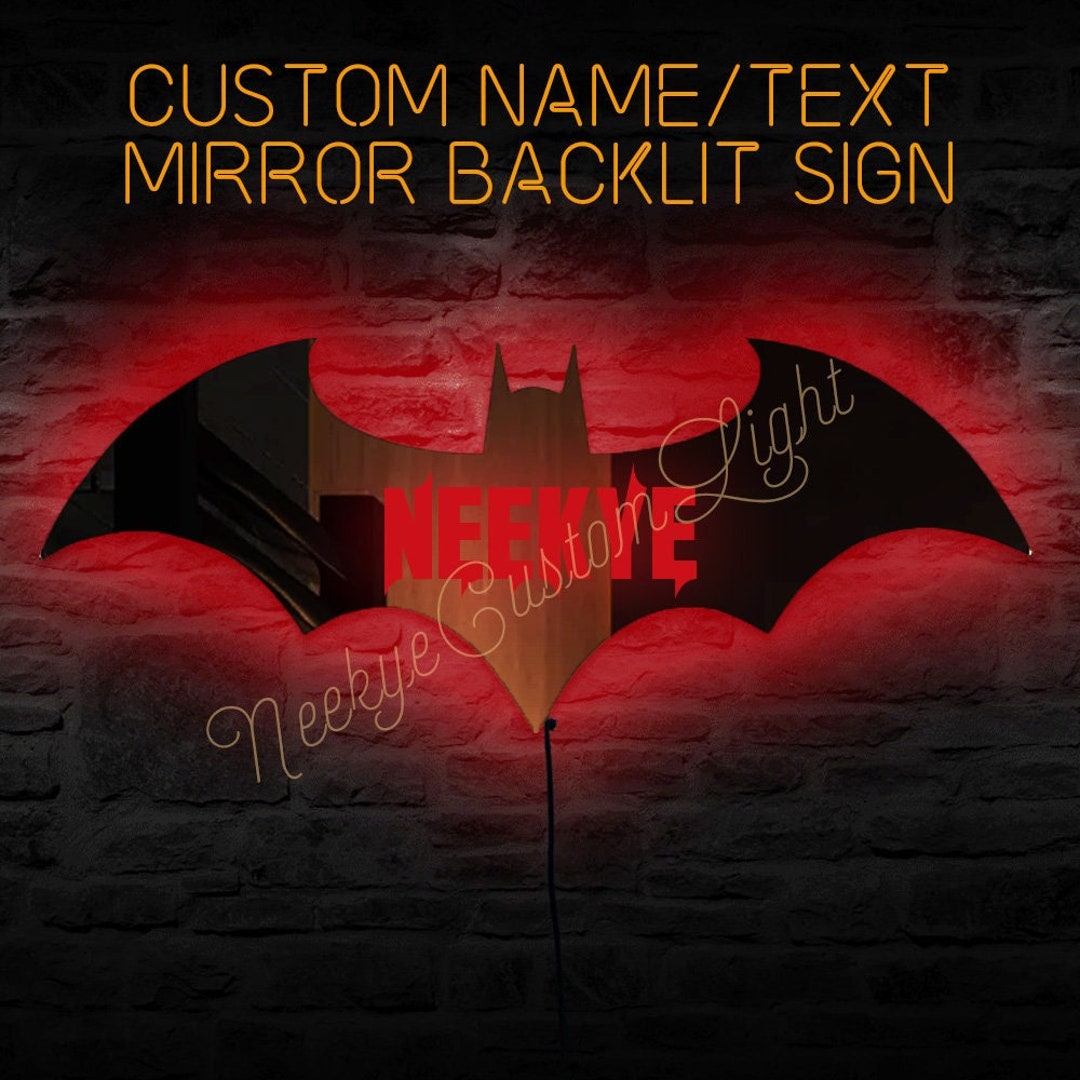 Personalized Mirror Bat LED Light Sign丨custom Name Decor Night Light ...