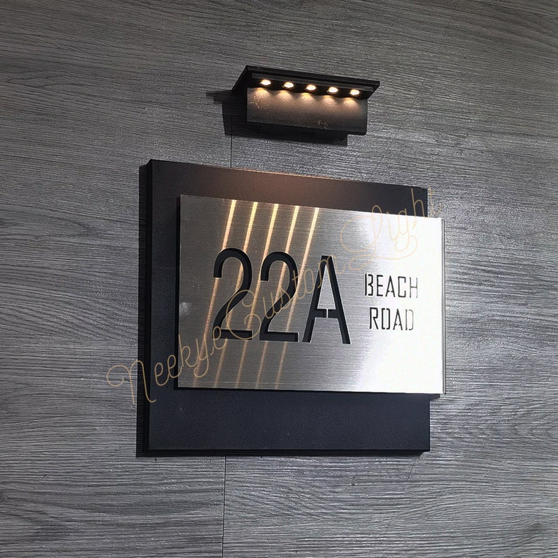 LED Metal House Number Sign Light up Solar Light With Etsy