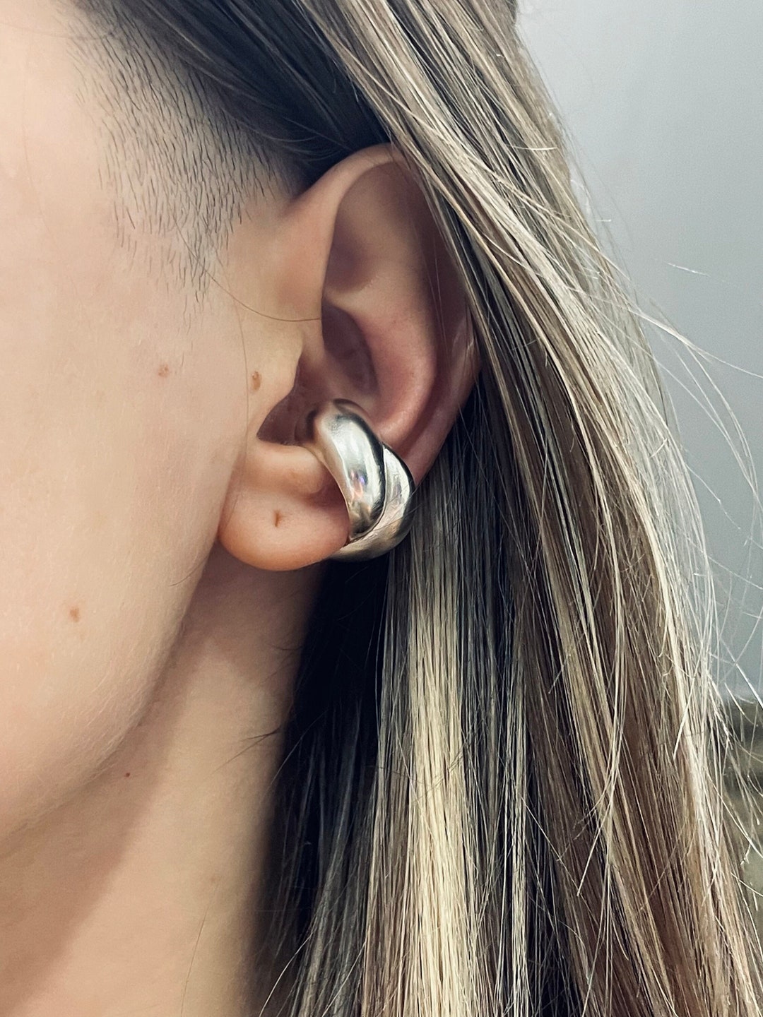 Silver Thick Ear Cuff No Piercing Chunky Ear Cuff Bold Statement Unique Unisex Vintage Ear Cuff