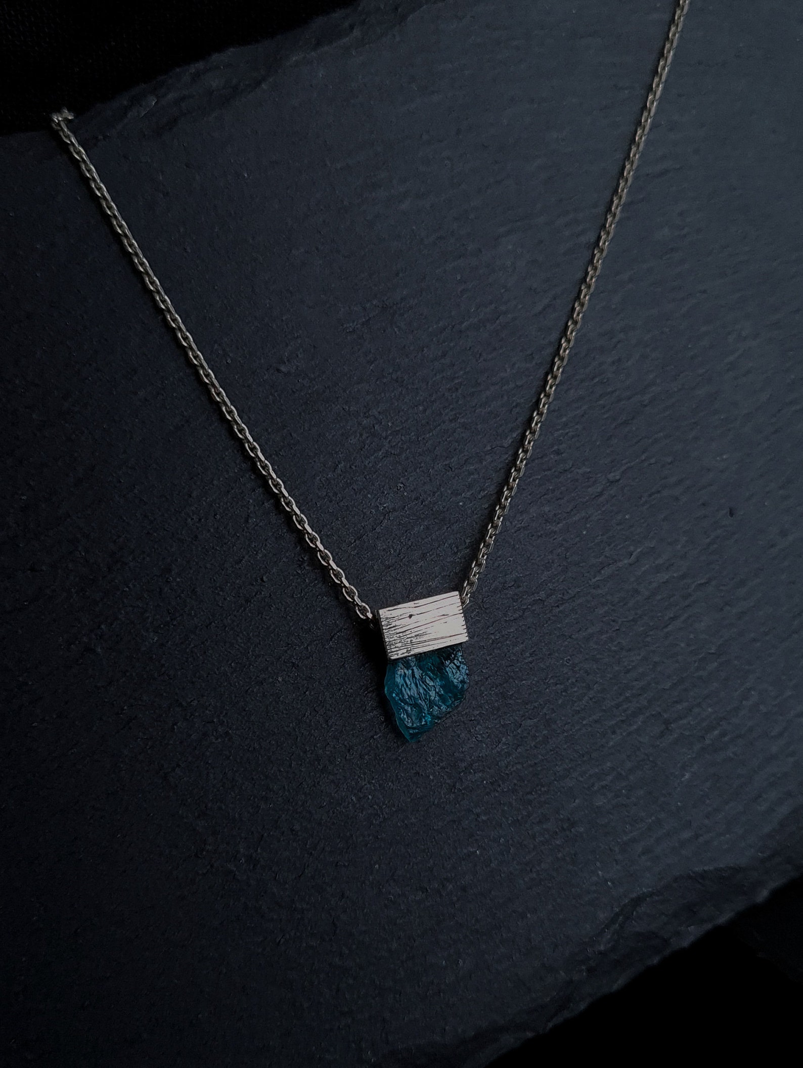 Blue stone pendant necklace Sterling silver necklace with raw Etsy
