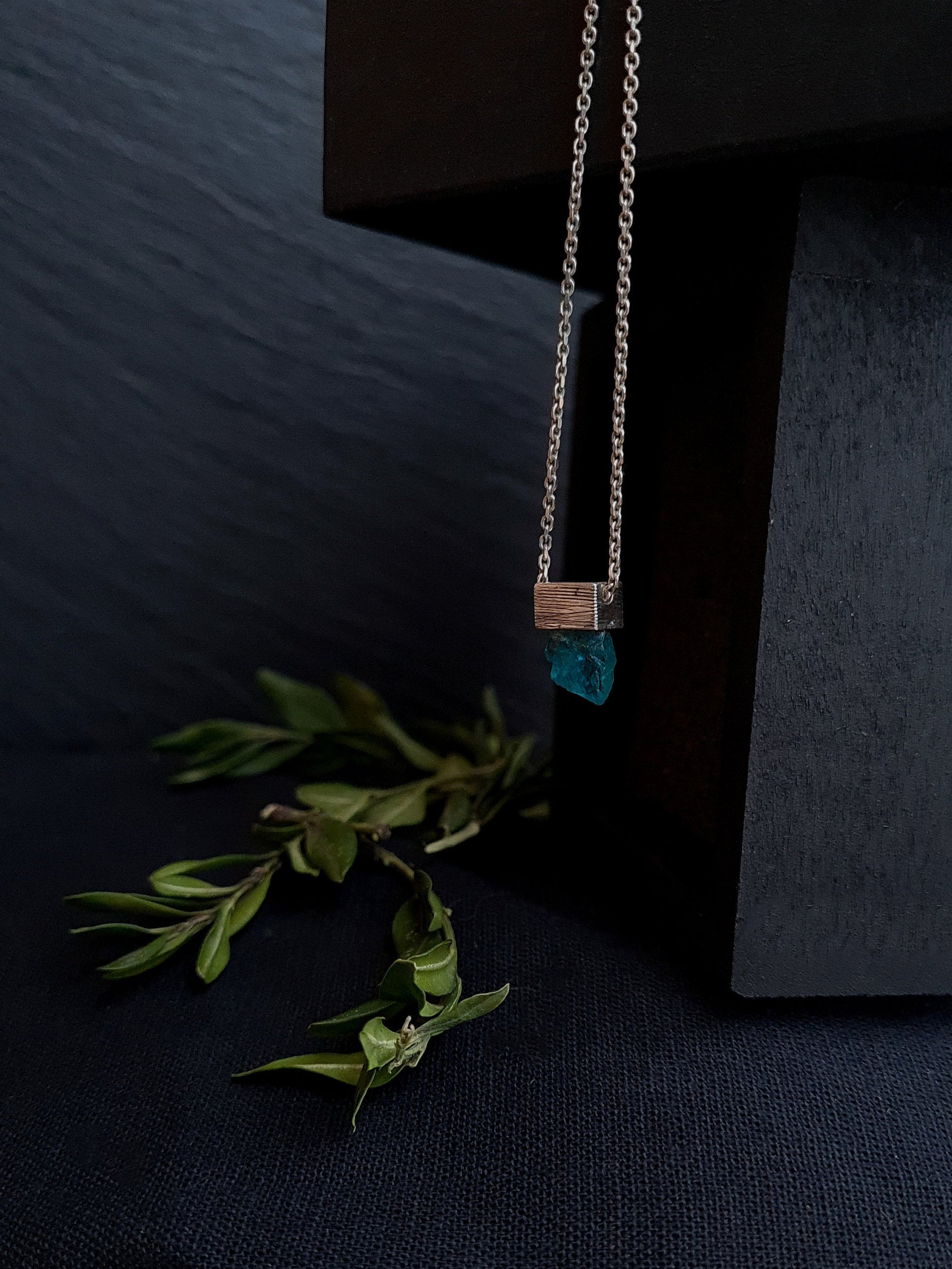 Blue stone pendant necklace Sterling silver necklace with raw Etsy