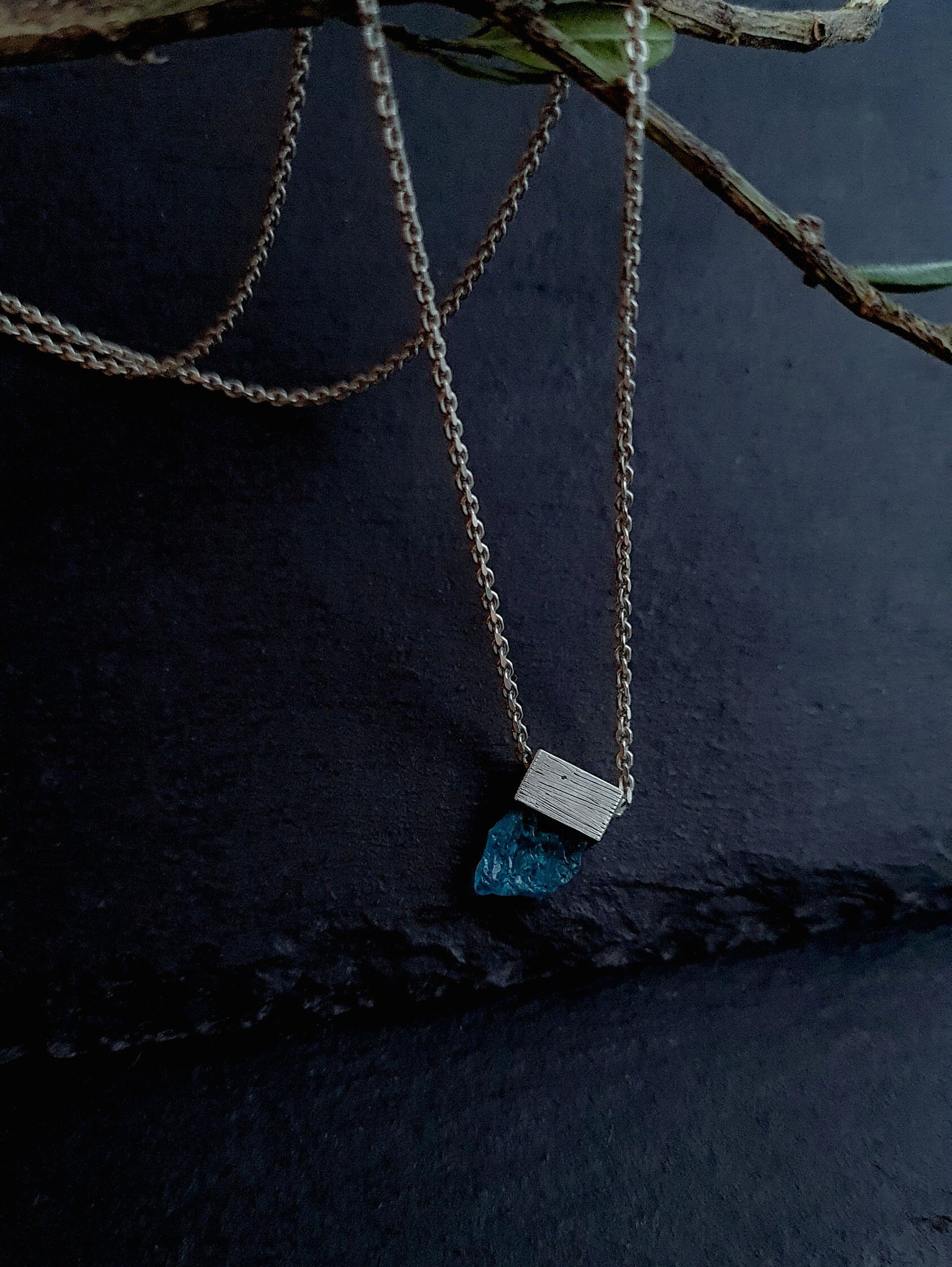 Blue stone pendant necklace Sterling silver necklace with raw Etsy