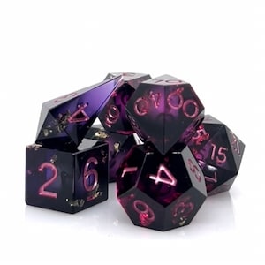 DARKNESS 2 set  Hand-Crafted A Set of 7 Polyhedral Dice for Dungeons and Dragons, Coloured Resin with Genuine Gold leaf