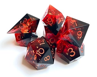 Crimson Night Set, Hand-Crafted, Set of 7 Polyhedral Dice for Dungeons and Dragons