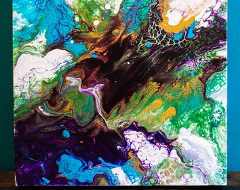 Hidden frog | acrylic pouring painting | 29x29 on canvas | original abstract |