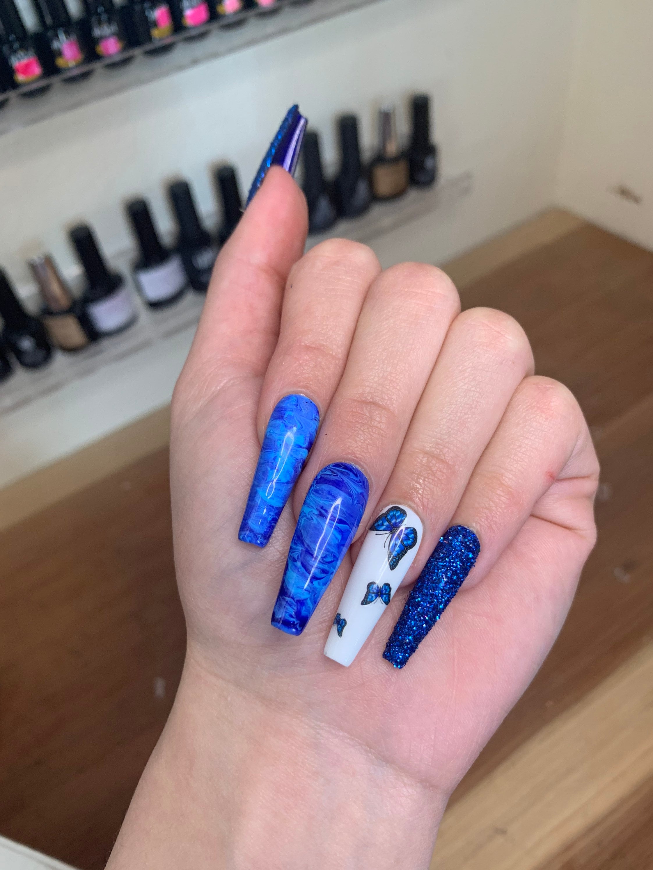 Blue 2024 butterfly nails