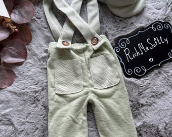 Little Gentleman Photo Prop Outfit Newborn Strap Pants & Hat Set Photoshoot Suspender Trousers