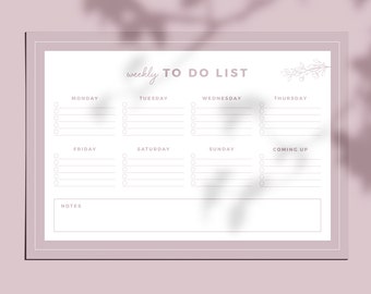 Weekly to do list - A4 Blush pink | Instant download | Printable