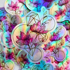 Sticker/ Holographic Sticker/Floral Sticker/Vinyl Sticker/Laptop Decal/Waterproof image 1
