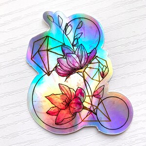 Sticker/ Holographic Sticker/Floral Sticker/Vinyl Sticker/Laptop Decal/Waterproof image 2