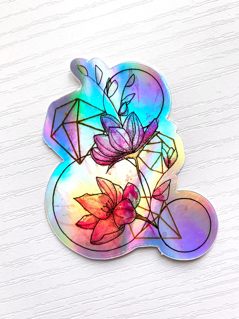 Sticker/ Holographic Sticker/Floral Sticker/Vinyl Sticker/Laptop Decal/Waterproof image 2