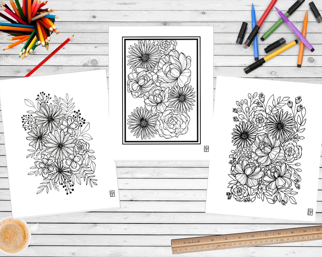 Printable Coloring Pages/set of 3/downloadable Designs/adult Coloring ...