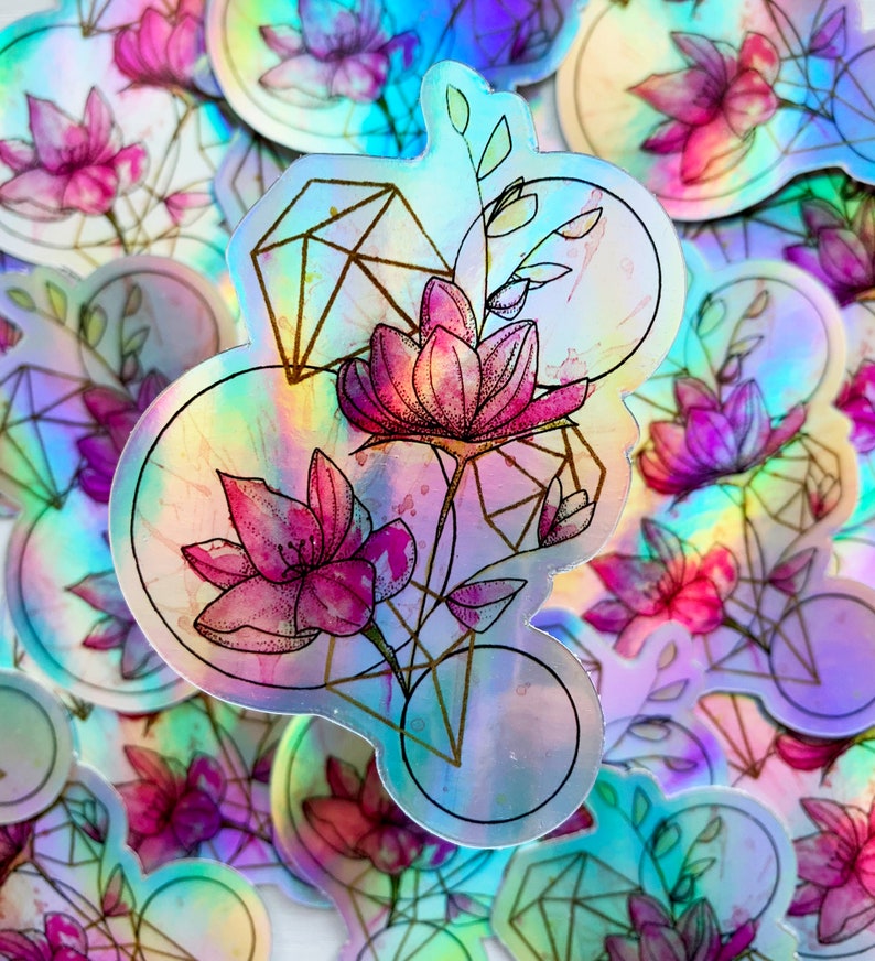 Sticker/ Holographic Sticker/Floral Sticker/Vinyl Sticker/Laptop Decal/Waterproof image 3