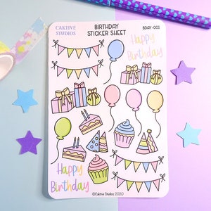 Alles Gute zum Geburtstag Sticker Blatt - Bullet Journal Sticker - Scrapbook Sticker - Geburtstag Planer Sticker - Dekorative Sticker