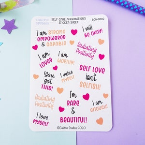 Stickers motivants affirmant prendre soin de soi - agenda - positivité - bien-être et santé mentale - orange - scrapbooking - Bullet Journal