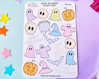 Pastel Halloween Sticker Sheet - Bullet Journal - Scrapbook - Planner - Decorative Stickers - Spooky Cute - Trick or Treat - Witchy