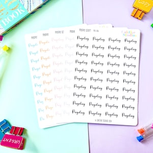 Payday Script Stickers - Stickers agenda et Bullet Journal - Stickers Hobonichi - Planning fonctionnel - Noir - Bleu - Orange - Rose - Lilas