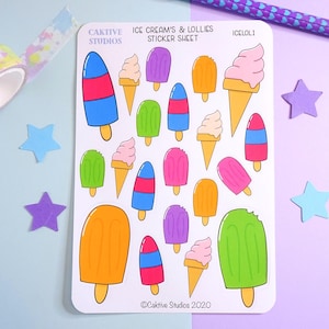 Hoja de pegatinas de helados y paletas de hielo - Planificador - Bullet Journal - Álbum de recortes decorativo, Verano, Vacaciones