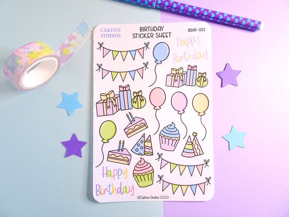 Happy Birthday Sticker Sheet Bullet Journal Stickers Scrapbook