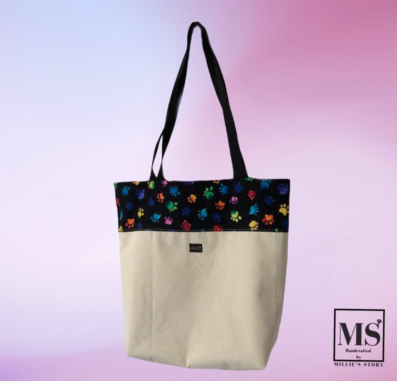 bag for life Dogs paws Big grocery tote bag handmade unique only one for dog lover shopping bag canvas bag