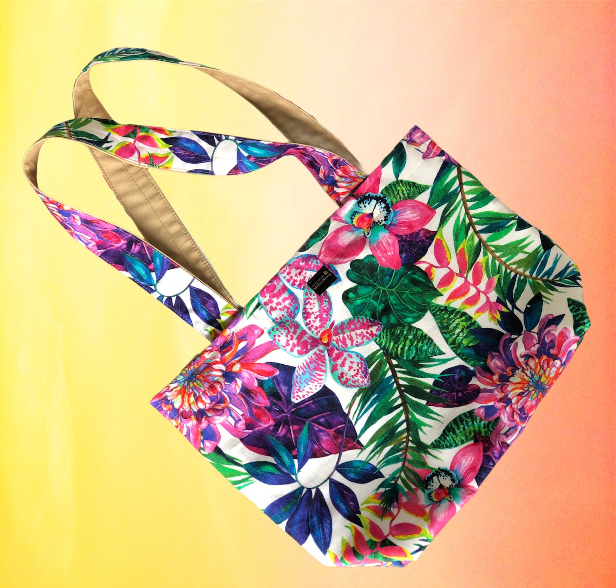 Tropical flowers exotic tote bag handmade bag shopping Etsy