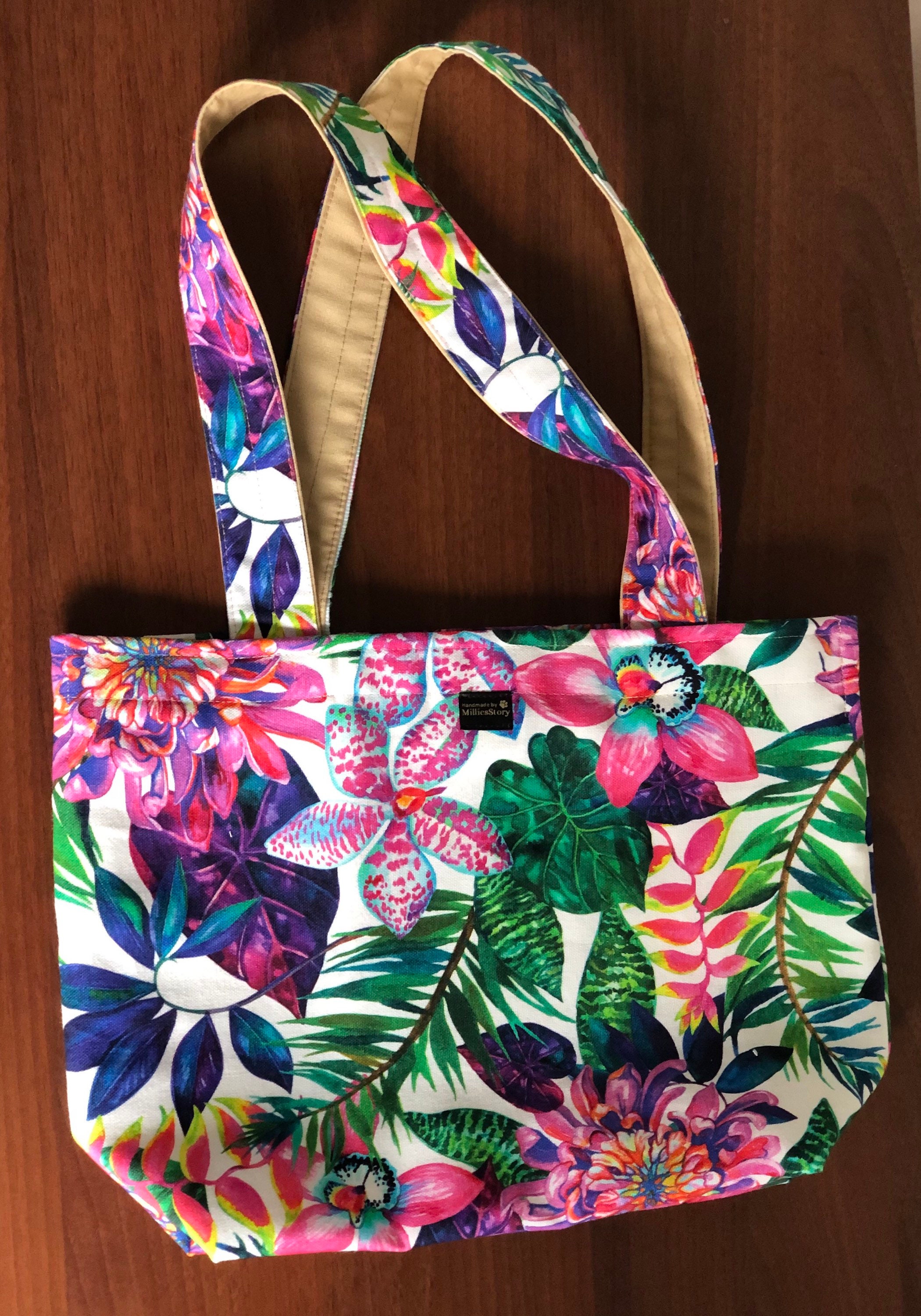 Tropical flowers exotic tote bag handmade bag shopping | Etsy