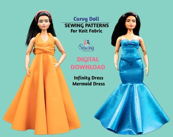 Curvy Doll Dress Sewing Patterns | Infinity & Mermaid Dress | Stretch Fabric | Printable PDF